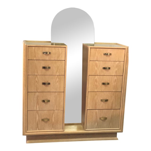 Vintage White Washed Oak Dresser With Mirror by Century Furniture