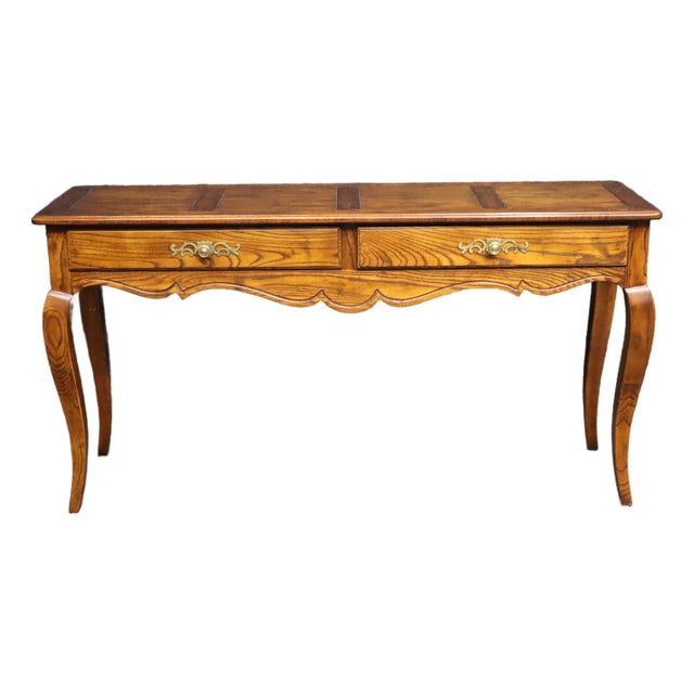 Henredon Oak Console Table With Drawers For Sale