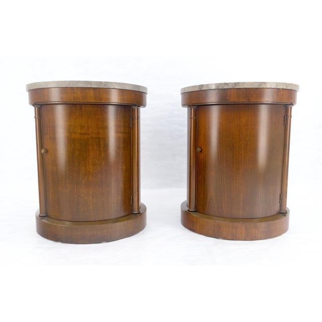Baker Pair Cylinder Drum Shape Marble Top One Door Compartment Side End Tables For Sale - Image 11 of 18