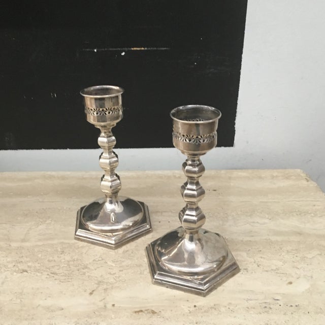 Candle Holders Silver Plate - A Pair For Sale In Providence - Image 6 of 9