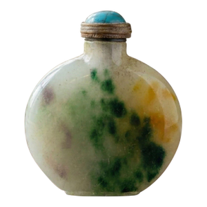 Early 20th Century Mottled Peking Glass Snuff Bottle With Turquoise