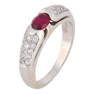 1980s Bvlgari Ruby Diamond 18k Yellow Gold Engagement Ring, Size 7 For Sale