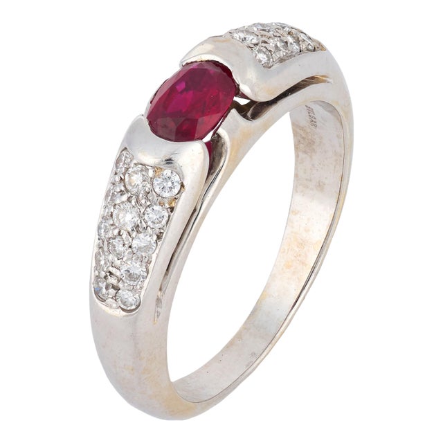 1980s Bvlgari Ruby Diamond 18k Yellow Gold Engagement Ring, Size 7 For Sale