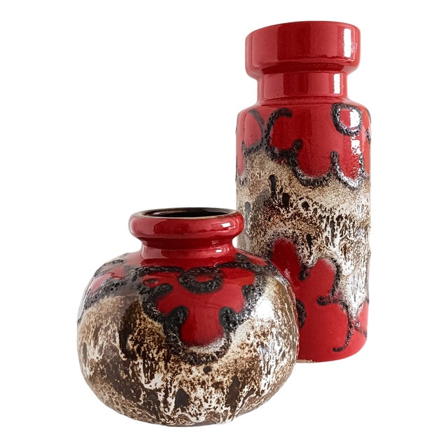 West German Fat Lava Decor Ceramic Vases from Scheurich Keramik, 1960s, Set of 2 For Sale