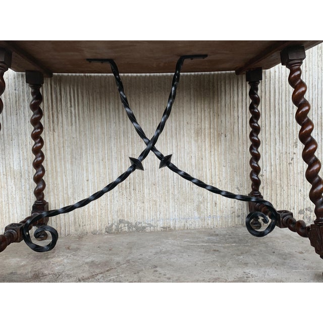 19th Spanish Console/Desk With Iron Stretcher and Solomonic Legs For Sale - Image 9 of 12