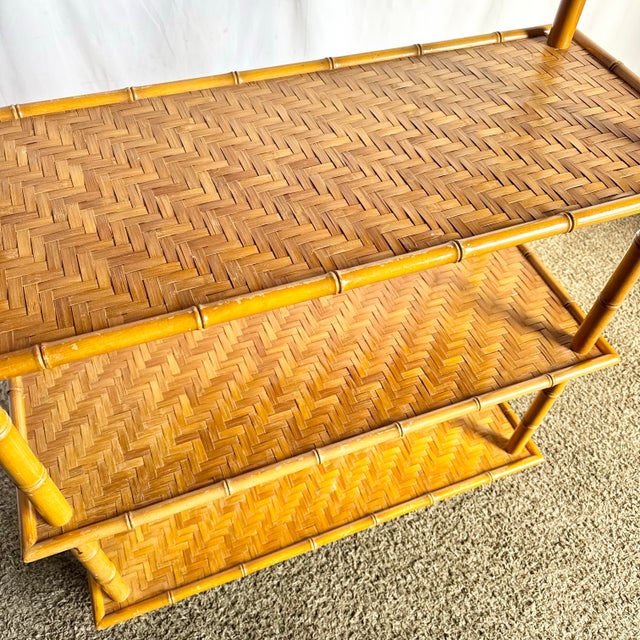 Mid 20th Century Boho Chic Faux Bamboo Herringbone Bookshelf/Etagere For Sale In West Palm - Image 6 of 9