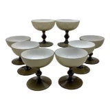 Vintage Carlo Moretti Italy Smoke Taupe White Cased Glass Champagne Coupes Glasses - Set of 8 For Sale