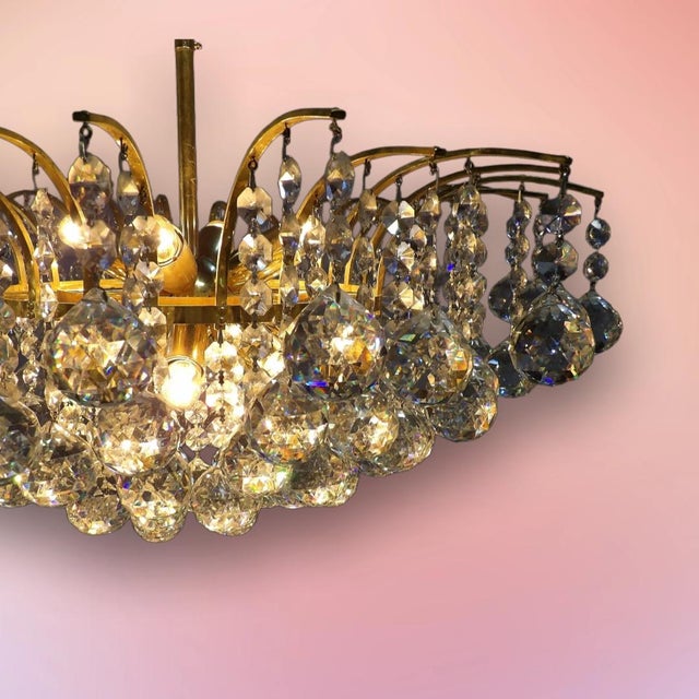 Mid-Century Crystal and Brass Chandelier attributed to Palwa, Germany, 1960s For Sale - Image 5 of 8