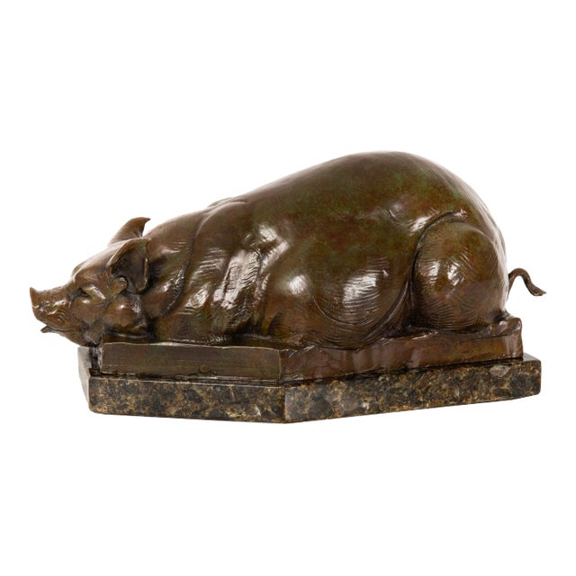 Modernist American Bronze Sculpture “Resting Pig” by Dan Ostermiller Ca. 1997 For Sale
