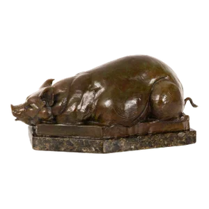 Modernist American Bronze Sculpture “Resting Pig” by Dan Ostermiller Ca. 1997
