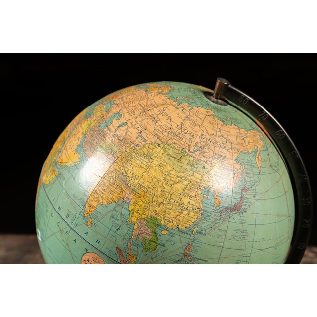Metal Vintage "Peerless 12" Globe on Figural Japanned Copper Aviation Base by Weber Costello For Sale - Image 7 of 11