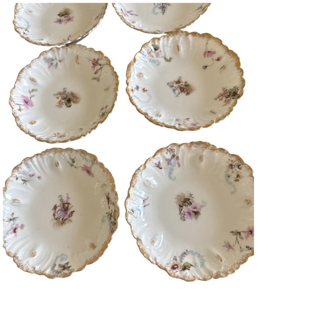 Antique Botanical Limoges Porcelain Berry Dessert Set Platter 8 Bowls Floral Gilt For Sale - Image 4 of 15