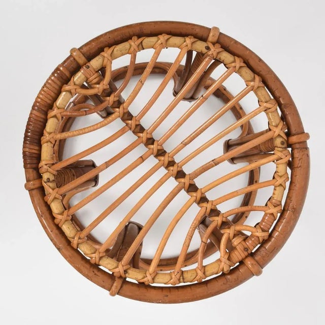 1960s Mid-Century Italian Modern Rattan & Bamboo Round Stool, 1960s For Sale - Image 5 of 18