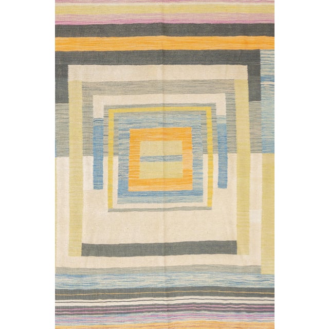 Turkish Fine Contemporary Turkish Kilim Flat Weave Wool Rug 5'8" X 8'0" For Sale - Image 3 of 12