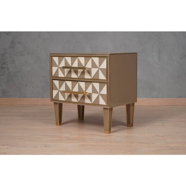 Square White and Dove-Gray Color Glass and Brass Nightstand, 2000, Set of 2 For Sale - Image 9 of 11