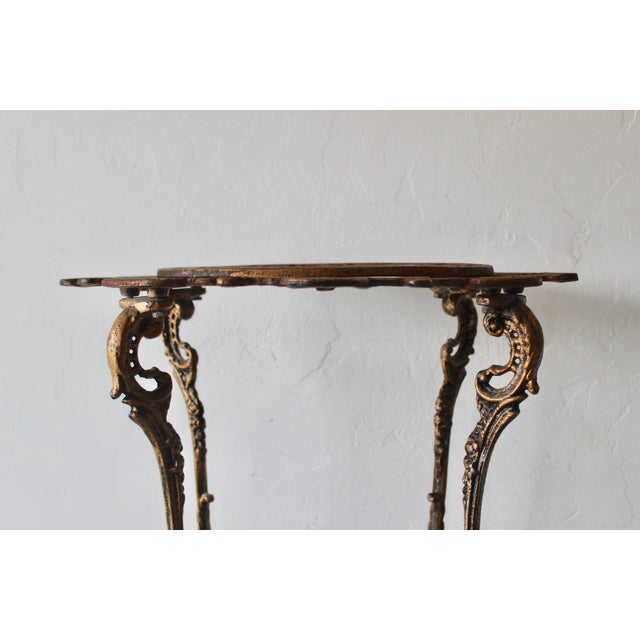 Vintage Victorian Style Ornate Cast Iron Bronze Finish Footed Plant Stand with Patina For Sale - Image 9 of 12