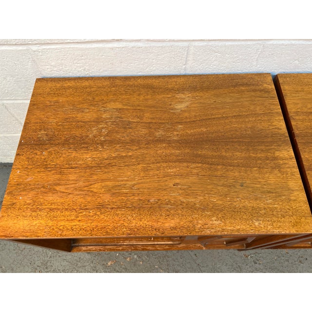 Unique Mid-Century Walnut & Burl Diamond Front Night Stands For Sale - Image 11 of 15