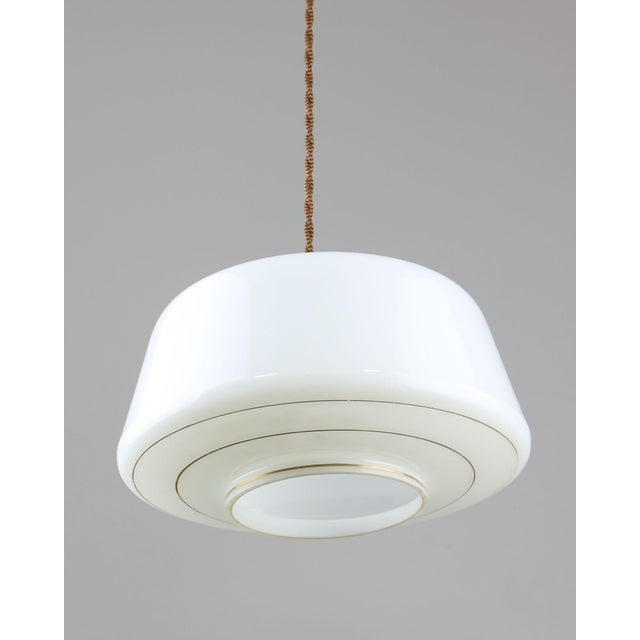 Mid-Century Modern Italian Brass and Opaline Glass Pendant Lamp For Sale - Image 9 of 16