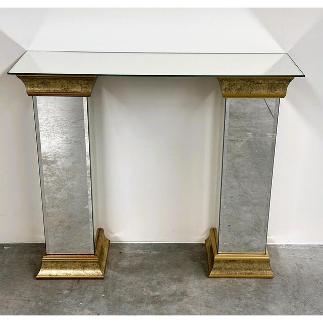 Glass Vintage Mirrored Pedestals in Gilt Finish from Deknudt, Belgium, 1980s, Set of 2 For Sale - Image 7 of 13