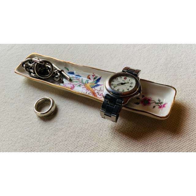 Ceramic Antique Hammersley Fine Bone China Pen Tray, Bird of Paradise Chinoiserie, Gold Rim, Made in England, Circa 1900–1920 For Sale - Image 7 of 18