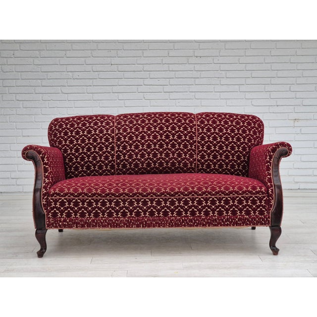 1950s, Danish 3 seater sofa. Original good condition: no smells, no stains, stable construction. Original red furniture...