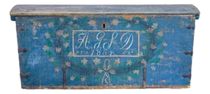 Mid-19th Century Swedish Hand Painted Dome Top Coffer, 1854