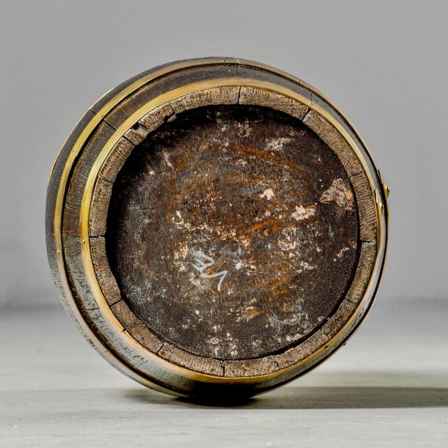 Wood English Oak Barrel With Four Brass Bands For Sale - Image 7 of 10