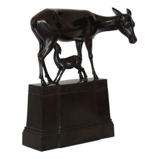 V. Winkler, Doe and Fawn Sculpture, 1930s, Bronze For Sale