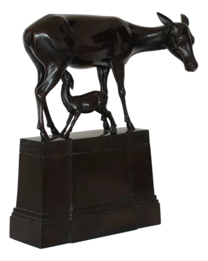 V. Winkler, Doe and Fawn Sculpture, 1930s, Bronze