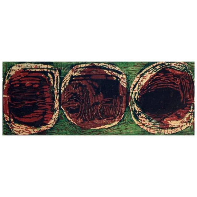 Non-objective mid-century abstract block print by Anthony "Tony" Luchessi (American, b. 1934). Signed "Lucchesi '64" upper...