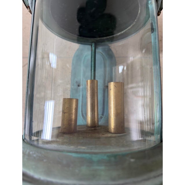 Metal Patinated Verdigris Copper Wall Sconce Lanterns - a Pair For Sale - Image 7 of 13