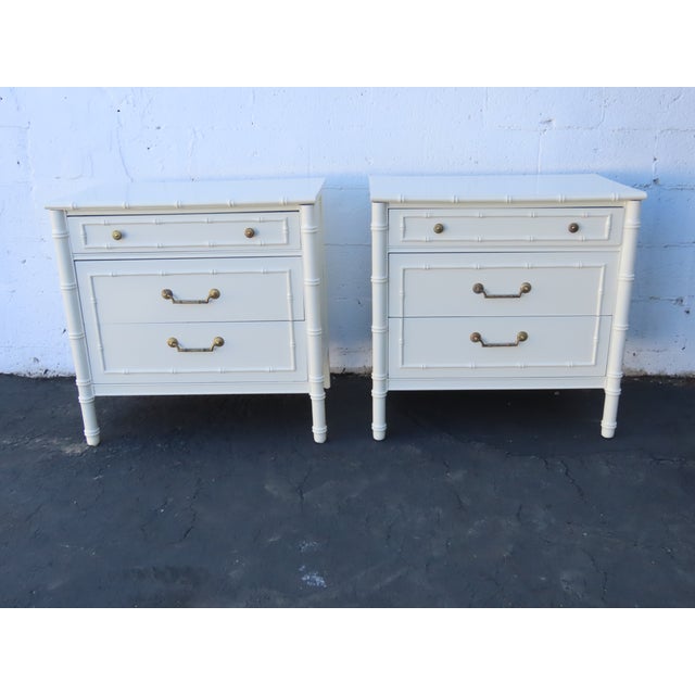 Thomasville Hollywood Regency Faux Bamboo Nightstands Bedside Tables a Pair 6644 For Sale - Image 9 of 18