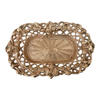 Antique Polished Bronze Reticulated Dish Catchall For Sale