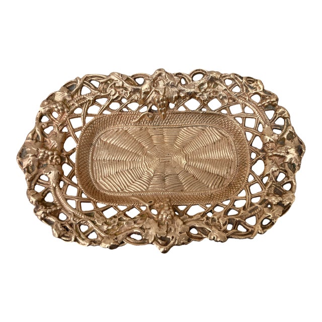Antique Polished Bronze Reticulated Dish Catchall For Sale