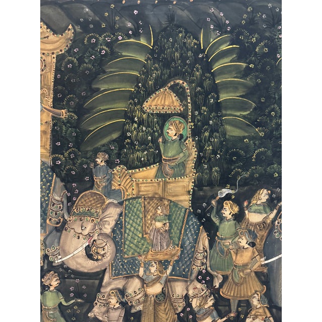 Wood Large Indian Traditional Painting on Silk/Framed For Sale - Image 7 of 13