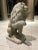 Large French cast stone guardian lion statue, heavy stamped Amato 97’ on lower back bottom of plinth.
