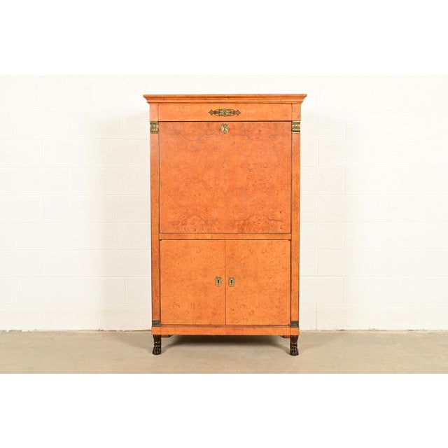 Baker Furniture French Empire Neoclassical Burl Wood Abattant Bar Cabinet, Circa 1980s For Sale - Image 18 of 18