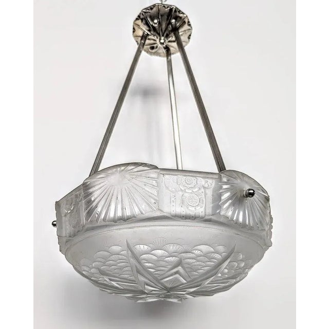 French Art Deco Pendant Chandelier by Muller Freres ( Pair Available ) For Sale - Image 4 of 6