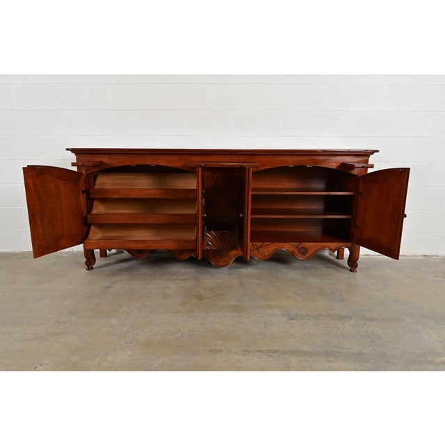 Baker Furniture French Provincial Louis XV Carved Cherry Wood Sideboard Credenza or Bar Cabinet For Sale In South Bend - Image 6 of 13