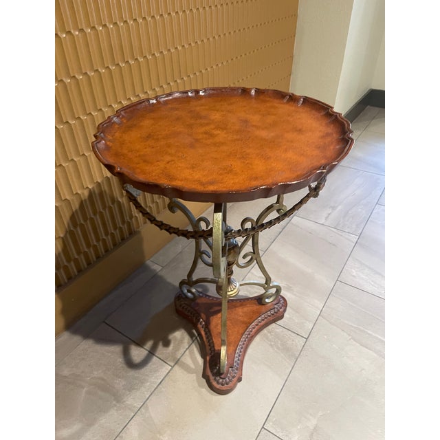 Silver Late 20th Century French Style Mixed Metal and Scalloped Wood Top Accent Table For Sale - Image 8 of 11