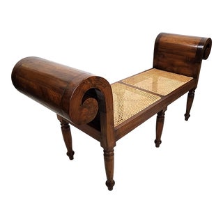English Empire Bench Scroll Arm Caned Seat For Sale