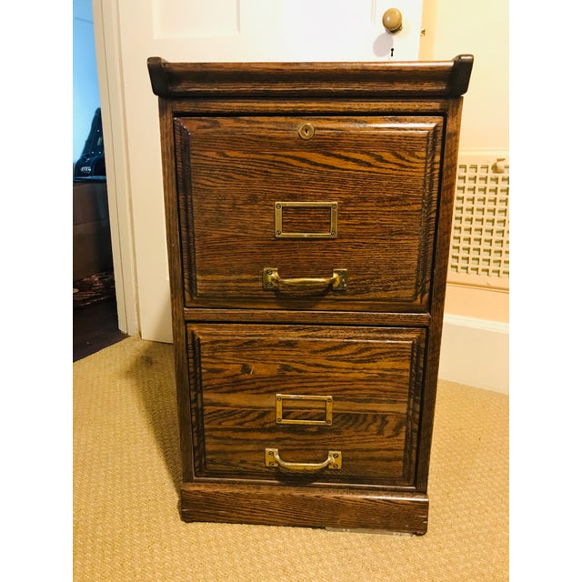 Oak Raised Side Brass Detail 2 Drawer File Cabinet Chairish