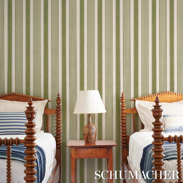 2020s Schumacher Summerville Stripe Wallcovering In Moss For Sale - Image 5 of 6