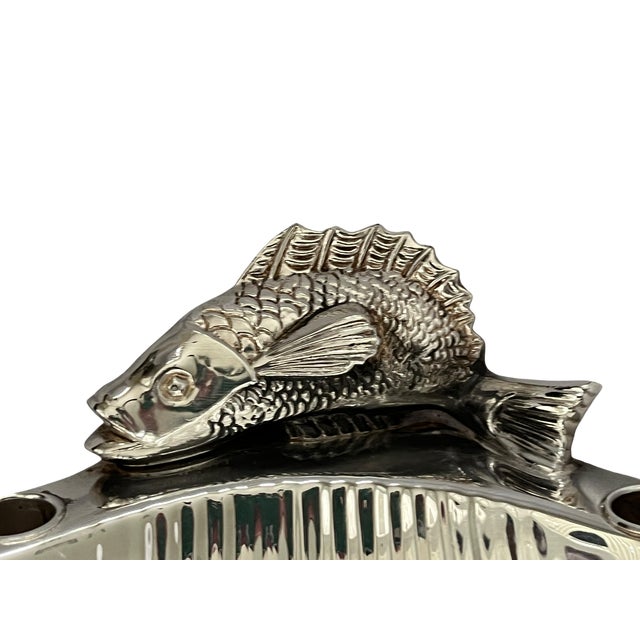 Early 20th Century Vintage English Regency Sheffield Epns Hotel Silver Plated Koi Fish Clam Shell Serving Platter For Sale - Image 5 of 12