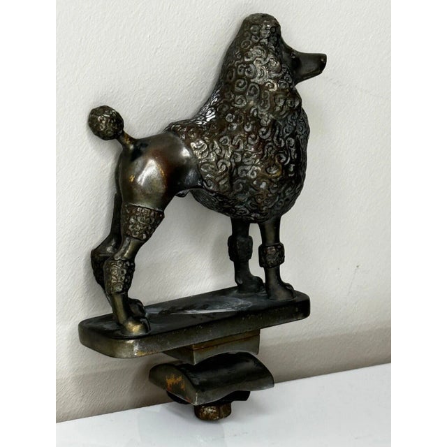 Art Deco Circa 1940s Art Deco Small Bronze Model Poodle Dog Classic Car Mascot For Sale - Image 3 of 11