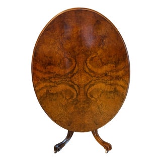 Antique Victorian Oval Burr Walnut Centre Dining Table with Tilt Top, 1860s For Sale