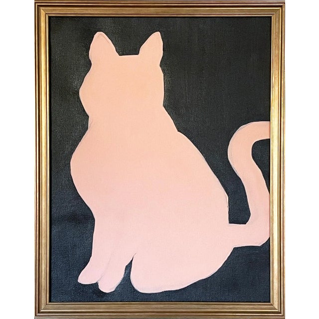 Framed Pink and Black Cat Painting by Max and Alma For Sale - Image 4 of 5
