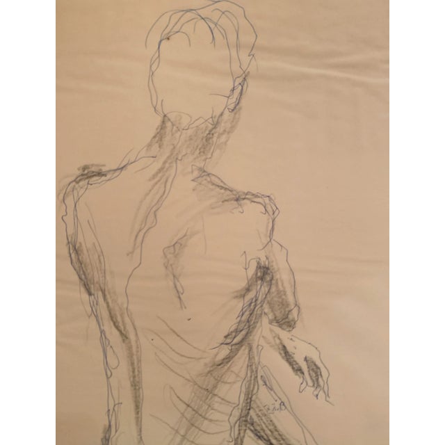 "Seated Male Nude" 1960s Charcoal Male Nude Mid Century Figure Drawing For Sale - Image 4 of 4