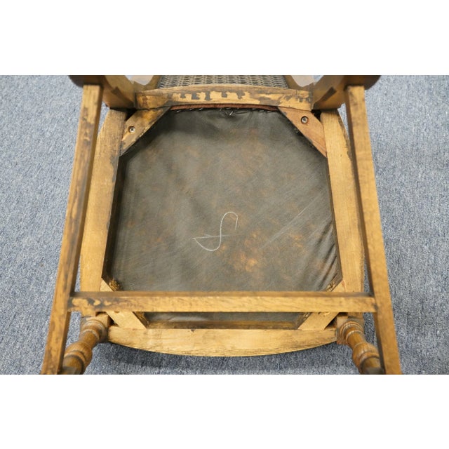 Set of 7 Antique Vintage Solid Walnut Rustic European Style Cane Back Dining Side Chairs For Sale - Image 12 of 13