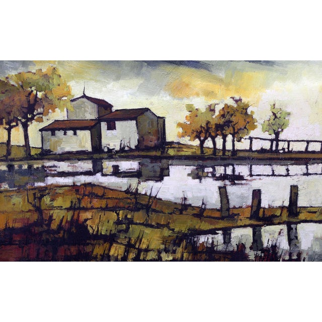 French House by the Water, 1968 Signed Oil Painting by Jacques Pergel For Sale - Image 3 of 3